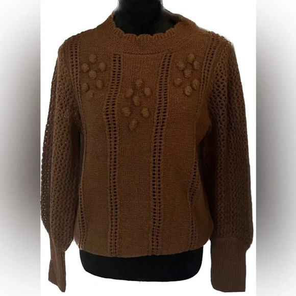 E & M burnt orange knit pom pom sweater size large - Picture 1 of 5